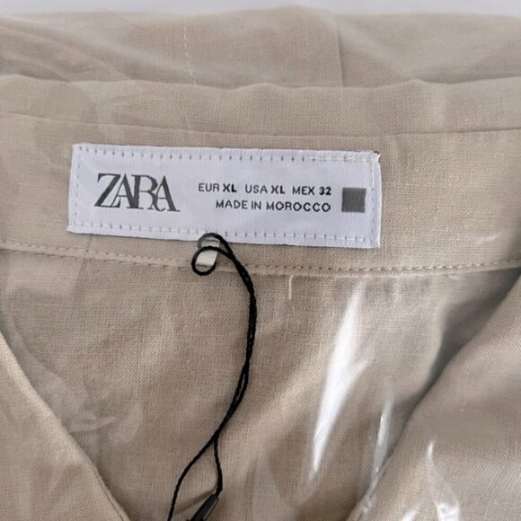 Zara - Women's Linen Blend Mini Shirt Dress - Light Beige. Size: XL. NWT. (1718) - Picture 3 of 16